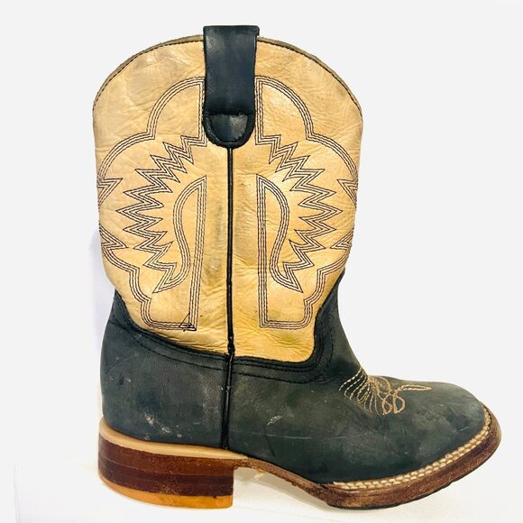 Red Hawk Boot Co.  Cowboy Boots Square Toe Leather-Unisex-Tan/Teal-Mexico-10? - Picture 3 of 16